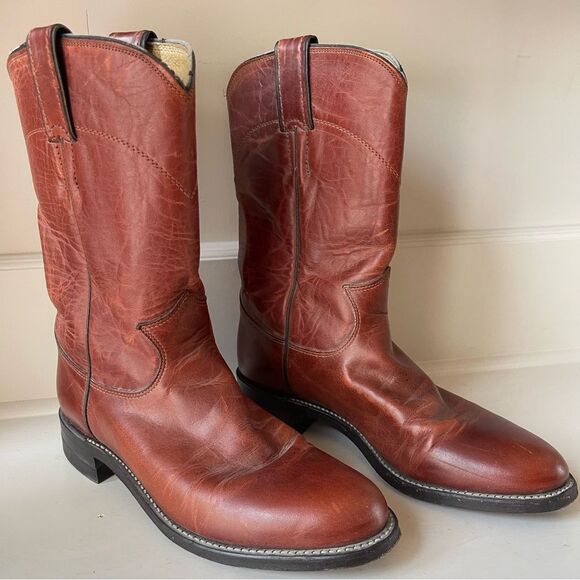 Justin Boots Shoes - Justin Brown Brown Leather Roper Cowgirl Rodeo Western Boots L3510 Size 6.5